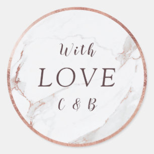 Roos gouden marmer modern bruiloft liefde monogram ronde sticker