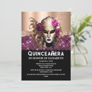 Roos gouden maskerade Quinceañera verjaardagsmaske Kaart