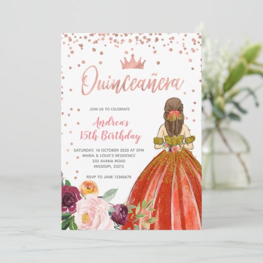 Roos gouden Mexicaanse prinses Quinceañera verjaar Kaart (Staand voorkant)