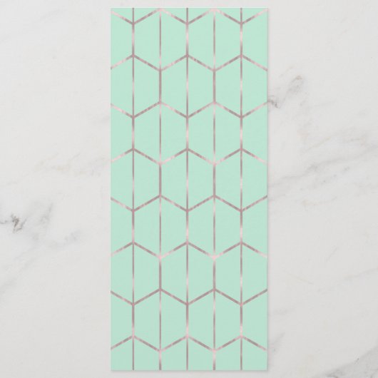 Roos Gouden Mint Groen Chique Geometrisch Bruiloft Menu (Achterkant)