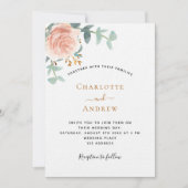 Roos gouden monogram boog foto luxe bruiloft kaart (Voorkant)