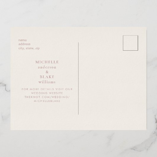 Roos Gouden Monogram Bruiloft Save the Date Folie Uitnodiging Briefkaart (Achterkant)