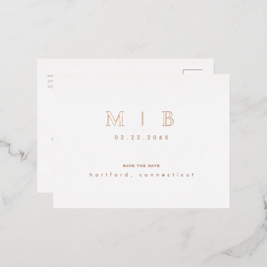 Roos Gouden Monogram Bruiloft Save the Date Folie Uitnodiging Briefkaart (Voorkant / Achterkant)
