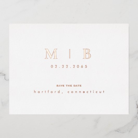 Roos Gouden Monogram Bruiloft Save the Date Folie Uitnodiging Briefkaart (Voorkant)