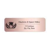 Roos gouden monogram initialen retouradres etiket (Voorkant)
