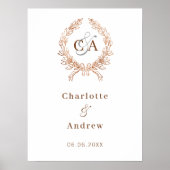 Roos gouden monogram krans bruiloft welkomstbord poster (Voorkant)