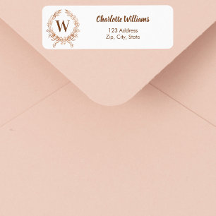 Roos gouden monogram krans retouradres etiket
