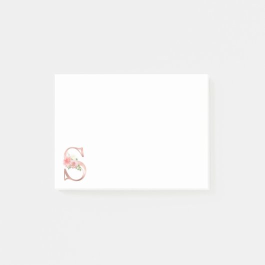 Roos gouden monogram letter S bloemenFolie Post-it® Notes (Voorkant)