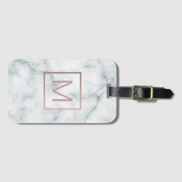 roos gouden monogram op witte steen bagagelabel