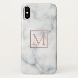 roos gouden monogram op zwart-wit marmeren steen iPhone x hoesje