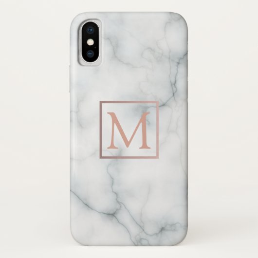 roos gouden monogram op zwart-wit marmeren steen Case-Mate iPhone case (Achterkant)