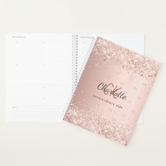Roos gouden monogram roze script 2025 planner (Display)