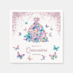 Roos Gouden Mousserende Vlinders Gown Quinceanera Servet
