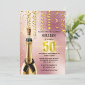 Roos gouden mousserende wijn glitterschouderwets kaart (Staand voorkant)