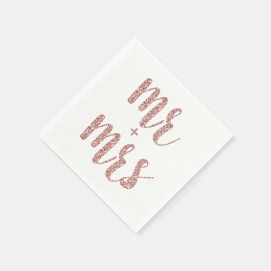 Roos gouden Mr & Mrs cocktailservetten, glitter Servetten (Hoek)