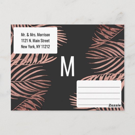 Roos Gouden Palm Tree Fronds Zwart Modern Dank u Briefkaart (Achterkant)