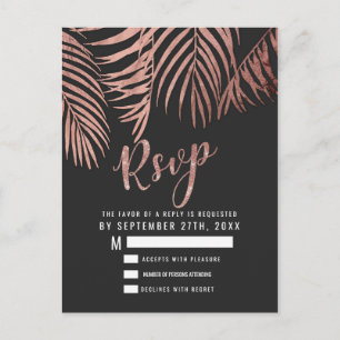 Roos Gouden Palm Tree Fronds Zwart Modern RSVP Briefkaart