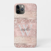 Roos gouden penseelstreken Glitter Script Monogram Case-Mate iPhone Case (Achterkant)