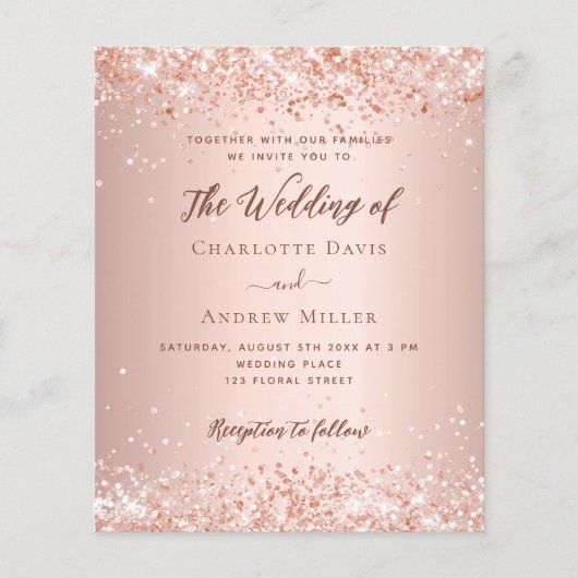 Roos gouden QR-code RSVP details bruiloft uitnodig (Voorkant)