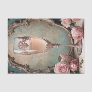 Roos Gouden Rococo Franse Champagne Glas Decoupage Tissuepapier