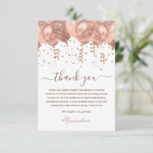 Roos gouden roze ballonnen verjaardagsfeestje bedankkaart (Staand voorkant)