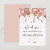 Roos gouden roze ballonnen verjaardagsfeestje bedankkaart (Voorkant / Achterkant)