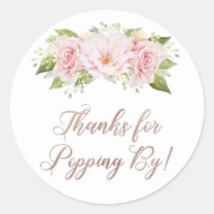 Roos Gouden Roze Bloemen Bedankt voor Popping By Ronde Sticker