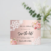Roos gouden roze bloemen bruiloft Save the Date ka (Staand voorkant)