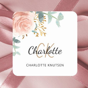 Roos gouden roze bloemengroen Quinceanera Vierkante Sticker
