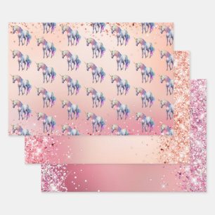 Roos Gouden Roze Eenhoorn Sparkle Inpakpapier Vel