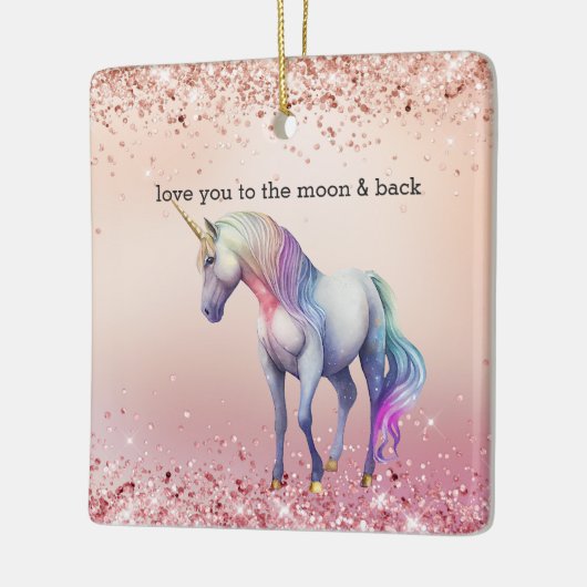 Roos Gouden Roze Eenhoorn Sparkle Keramisch Ornament (Links)