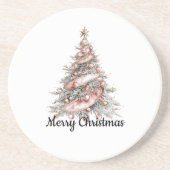 Roos Gouden Roze Kerstboom Zandsteen Onderzetter (Voorkant)