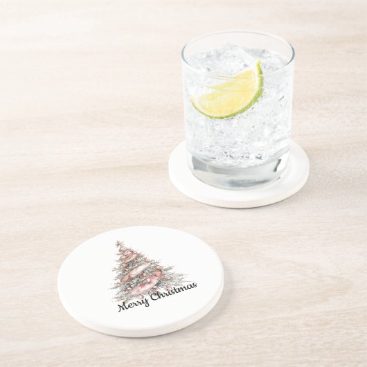 Roos Gouden Roze Kerstboom Zandsteen Onderzetter (Zijkant)