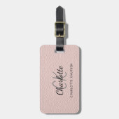 Roos gouden roze lederen monogram naam bagagelabel (Voorkant verticaal)