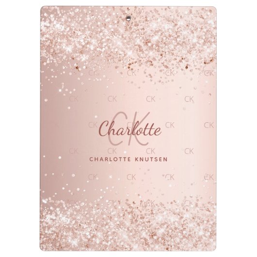 Roos gouden roze monogram script klembord (Achterkant)