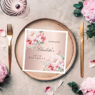 Roos gouden roze rozen bloemen sierlijke verjaarda servet