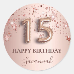 Roos gouden roze sterren in Quinceanera, ballon Ronde Sticker