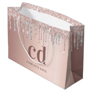 Roos gouden roze zilveren monogram groot cadeauzakje