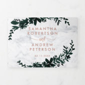 Roos gouden script Bloemen wit marmeren bruiloft Drieluik Uitnodiging (Cover)