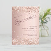 Roos gouden script elegant Quinceanera Kaart (Staand voorkant)
