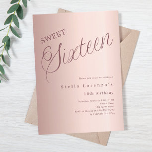 Roos gouden script elegant Sweet 16 Kaart