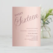 Roos gouden script elegant Sweet 16 Kaart (Staand voorkant)