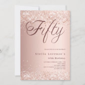 Roos gouden script elegante confetti 50ste verjaar kaart (Voorkant)