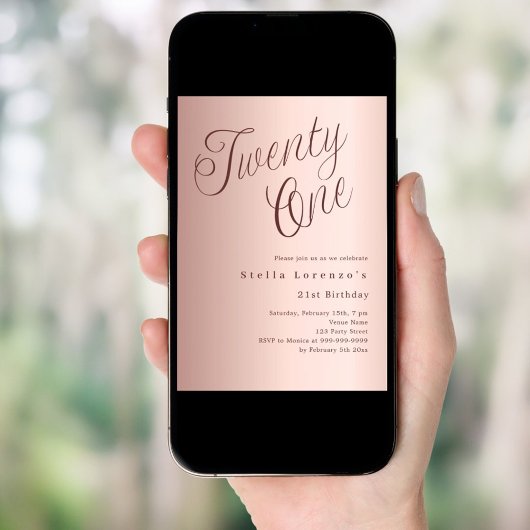 Roos gouden script luxe 21e verjaardag kaart