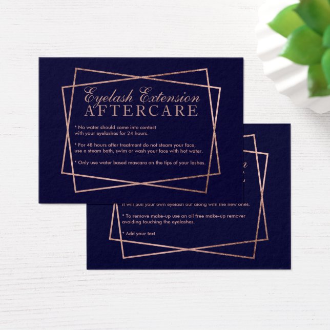 Roos gouden script marineblauw wimper aftercare visitekaartje (Bureau)