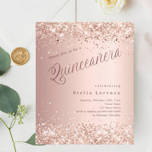 Roos gouden script moderne Quinceanera uitnodiging