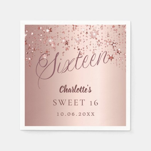 Roos gouden script sterren Sweet 16 Servet (Voorkant)