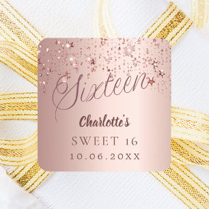 Roos gouden script sterren Sweet 16 Vierkante Sticker