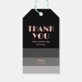 Roos Gouden Script Zwart Grijs Strepen Dank u Cadeaulabel (Voorkant)