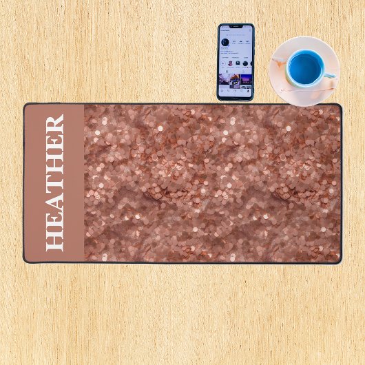 Roos Gouden Sequin Glitter Monogram Naam Bureaumat